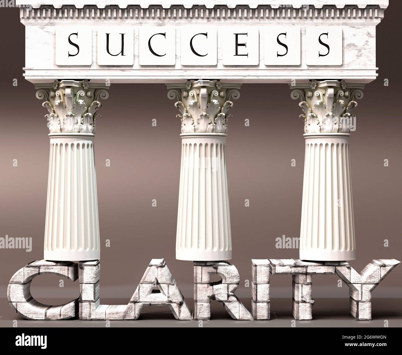 La claridad como base del éxito - simbolizada por los pilares del éxito apoyados por la claridad para demostrar que es esencial para alcanzar metas y alcanzar Foto de stock
