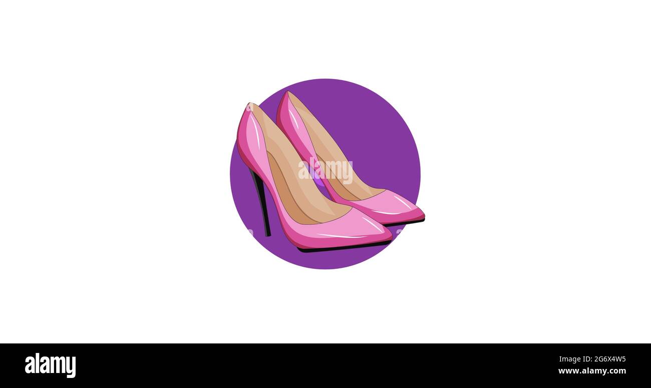 Composición de zapatos de stiletto rosa en círculo morado, sobre fondo  blanco Fotografía de stock - Alamy