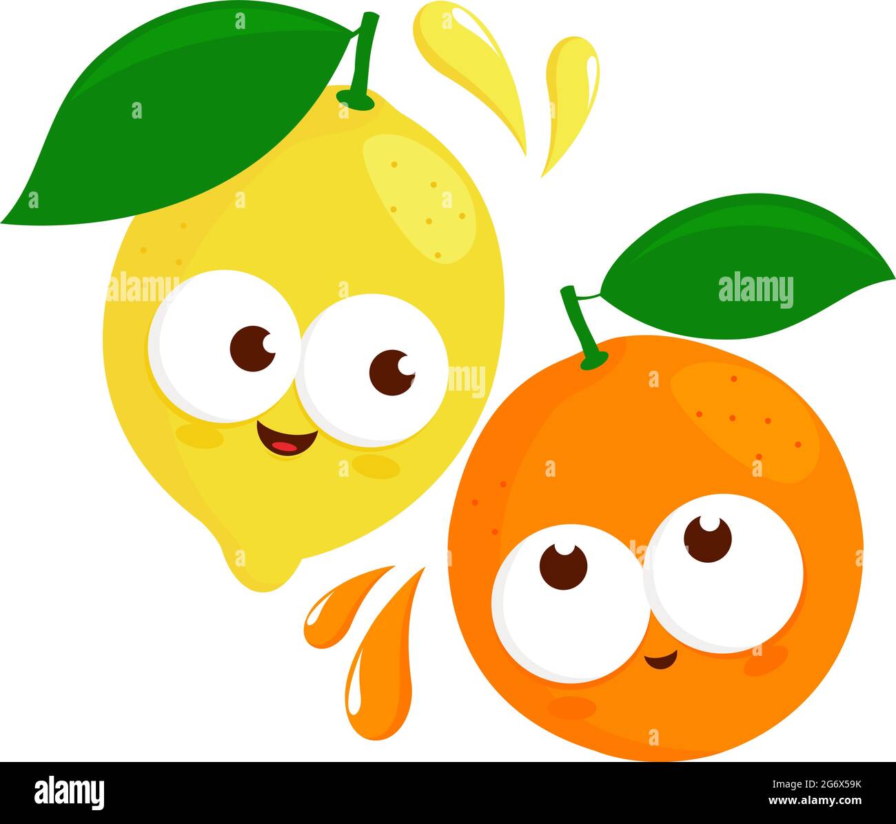 Bonitos personajes de dibujos animados. Limón y naranja. Ilustración  vectorial Imagen Vector de stock - Alamy