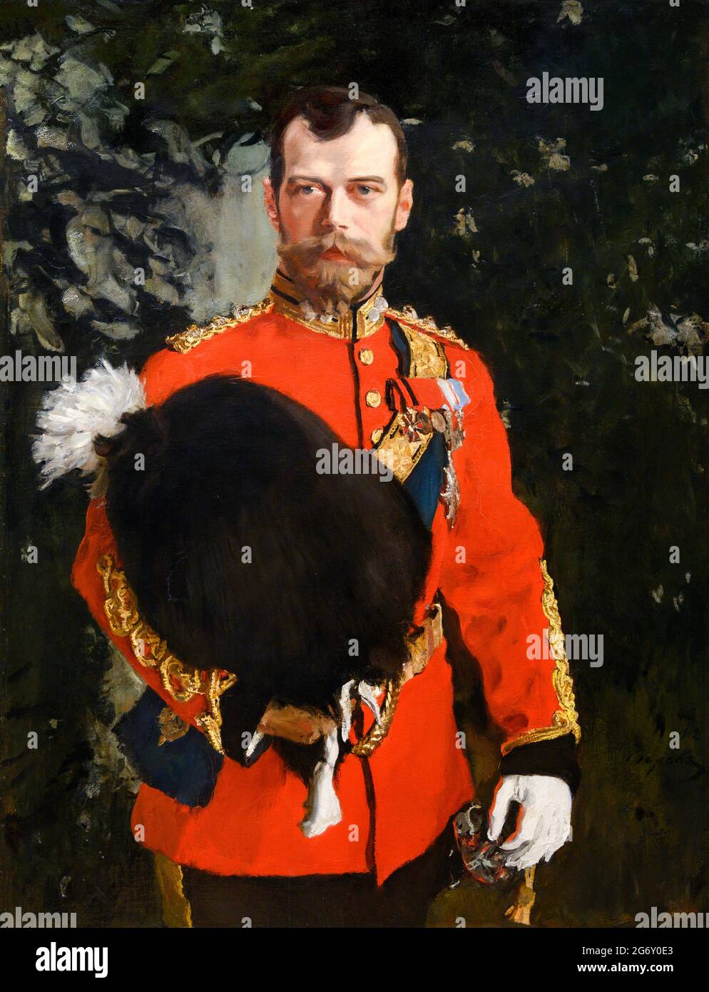 Zar Nicolás II de Rusia. Retrato de Su Majestad Imperial Nicolai II Alexandrvitch, zar de todas las Russias por Valentin Serov (1865-1911), óleo sobre lienzo, 1902 Foto de stock