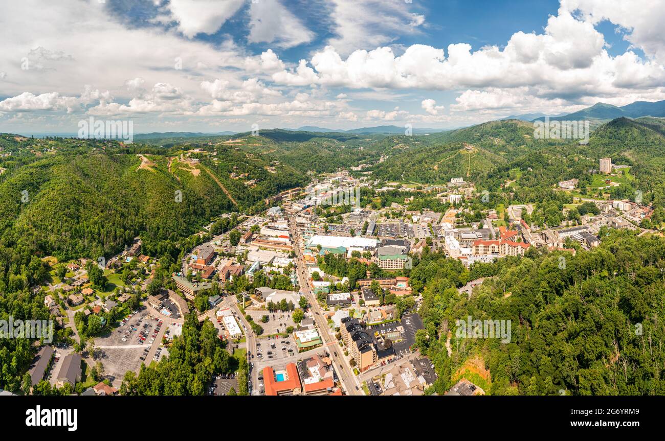 Vista aérea de Gatlinburg, Tennessee Foto de stock