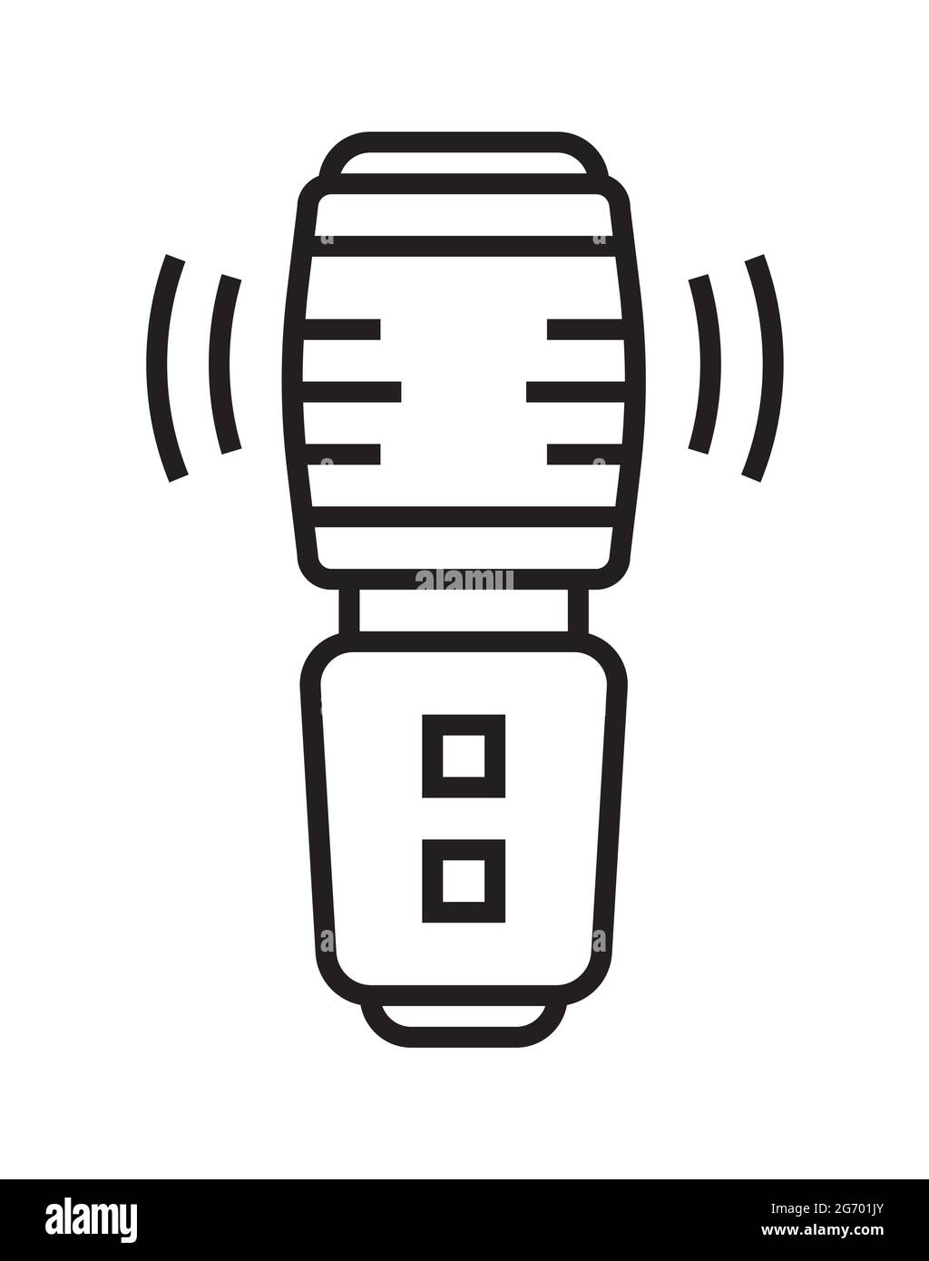 Vector de icono de micrófono en estilo de línea fina. Señal de voz en off.  Símbolo de micrófono para emisión de podcast de audio. Estudio de grabación  de música, grabación en línea.