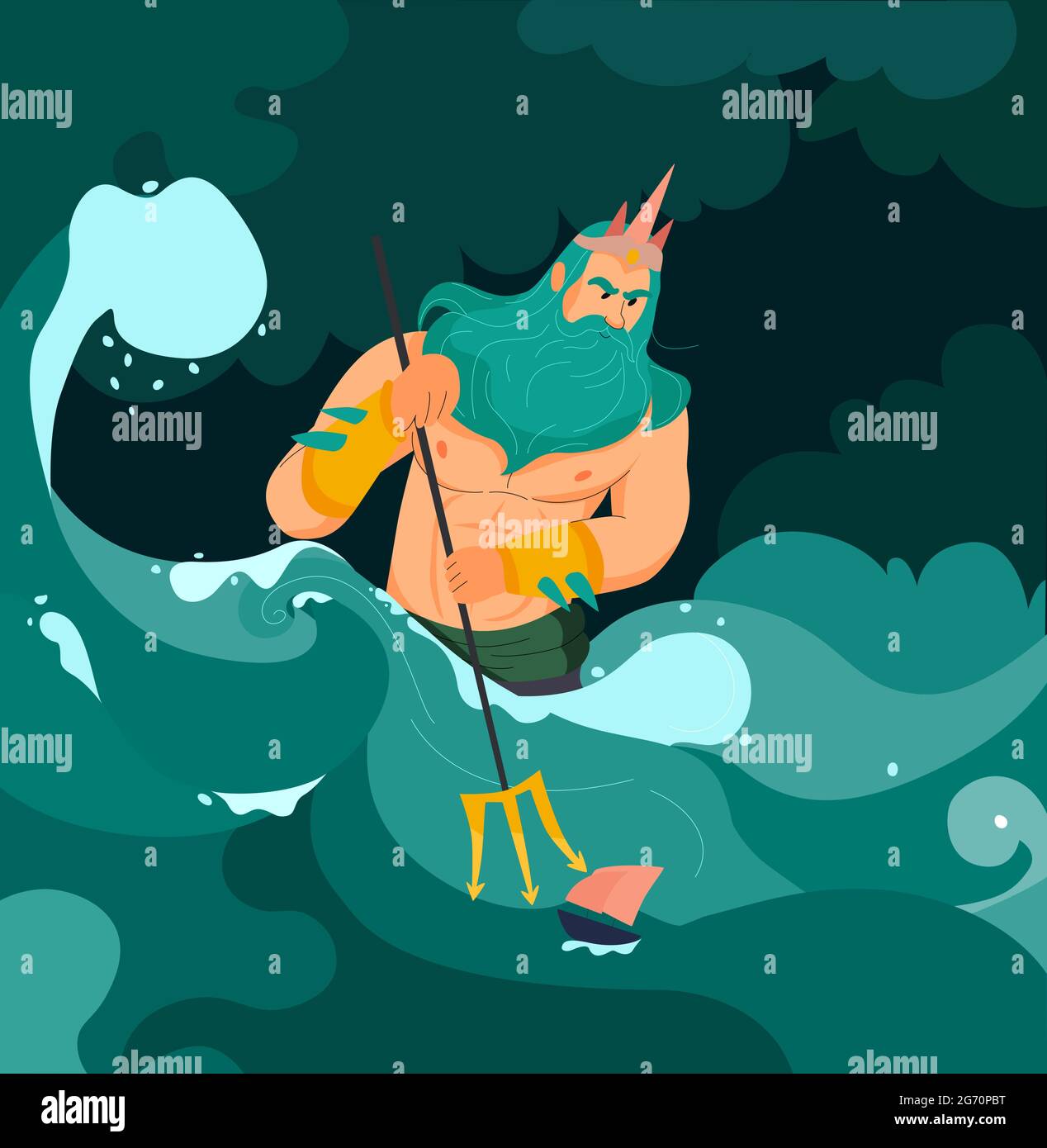 Poseidón dios griego del mar con ilustración de vector de dibujos animados tridente Ilustración del Vector