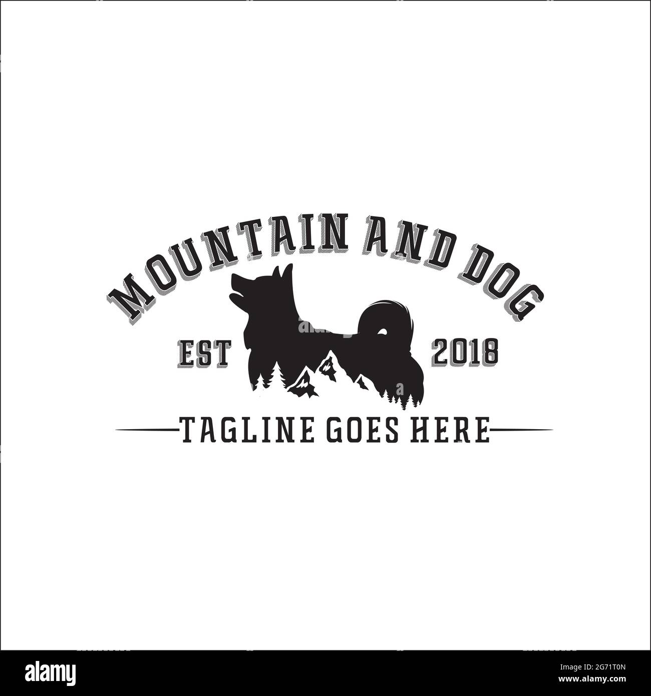 inspiración creativa de montaña y perro / diseño de logotipo Ilustración del Vector