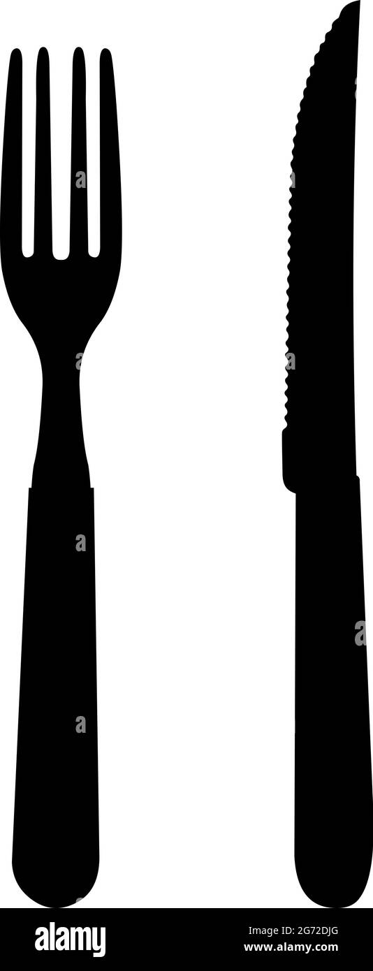 Ilustración vectorial de la silueta negra de un tenedor y un cuchillo  Imagen Vector de stock - Alamy