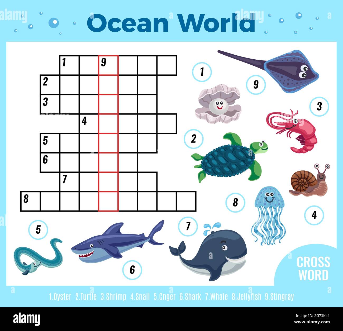 Animales marinos graciosa composición de crucigramas con imágenes