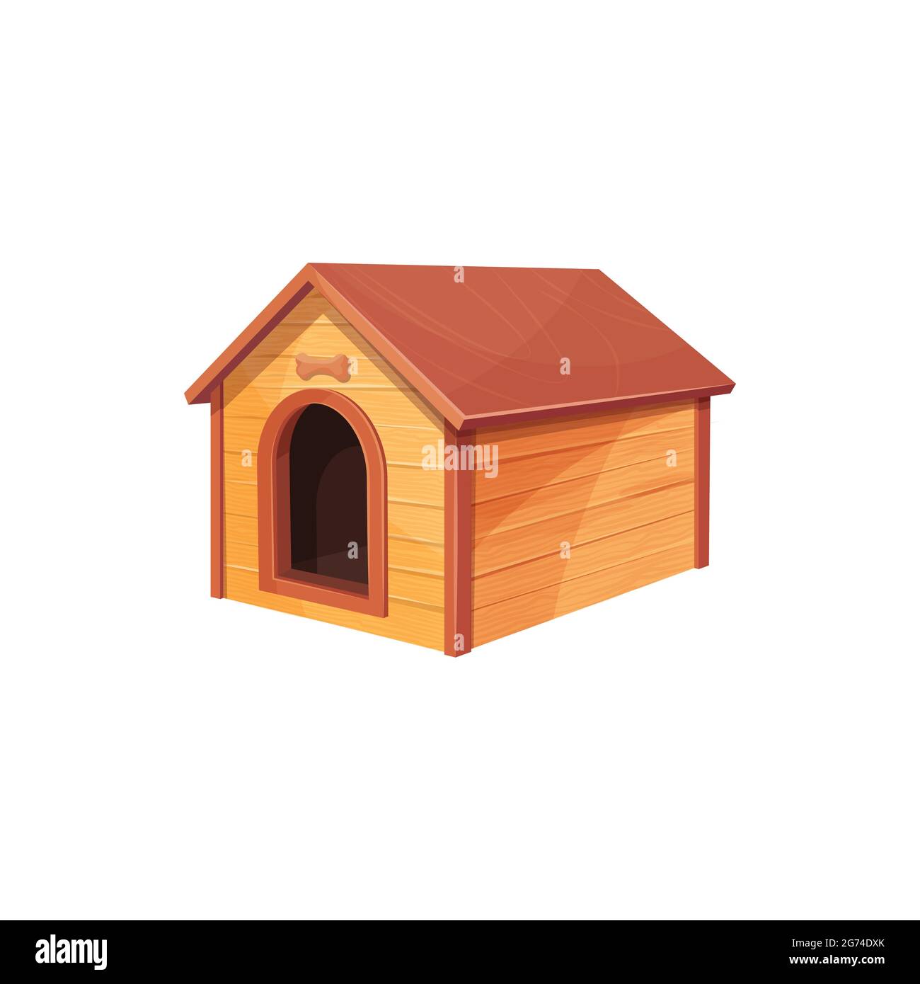 Doghouse aislado casa de perro de madera icono realista. Vector de madera  casa de perro con techo y hueso por encima de entrar. Construcción vacía  para animales de compañía, marrón Imagen Vector