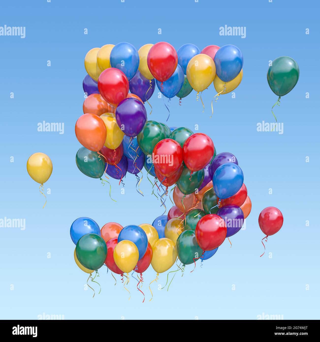 Número 5 Cinco de globos en el cielo. Carta de texto para edad, día  festivo, cumpleaños, celebración. ilustración 3d Fotografía de stock - Alamy