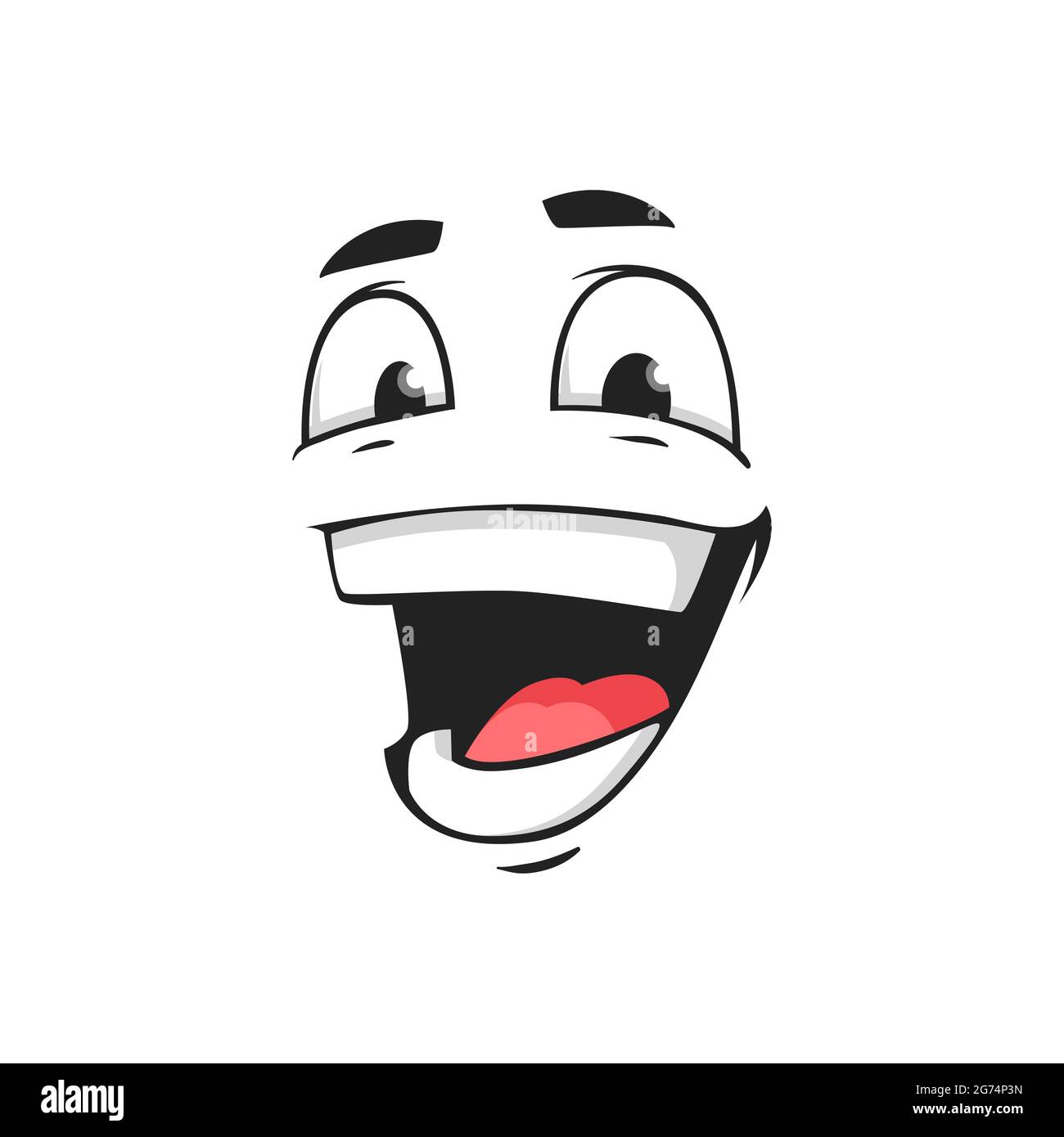 Icono de vector de cara de dibujos animados, emoji feliz, expresión facial  de risa con boca de risa y ojos alegres. Sentimientos positivos aislados en  el backgrou blanco Imagen Vector de stock -