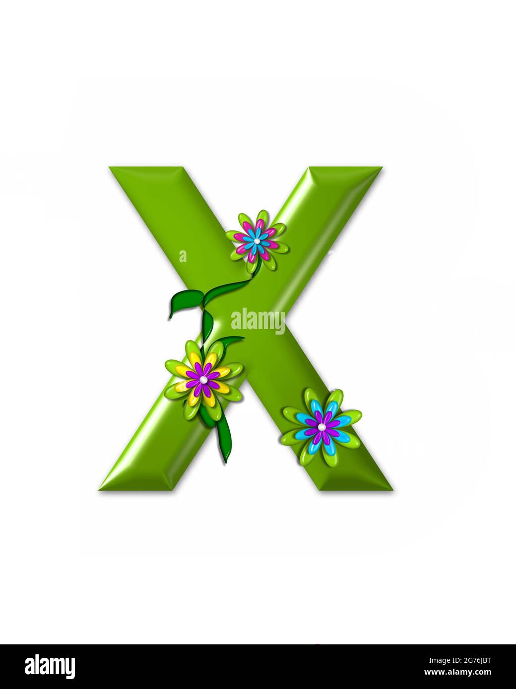 La letra X, en el alfabeto 'Wonderland' es 3D y de color verde. Carta está  decorada con 3D flores y vides Fotografía de stock - Alamy