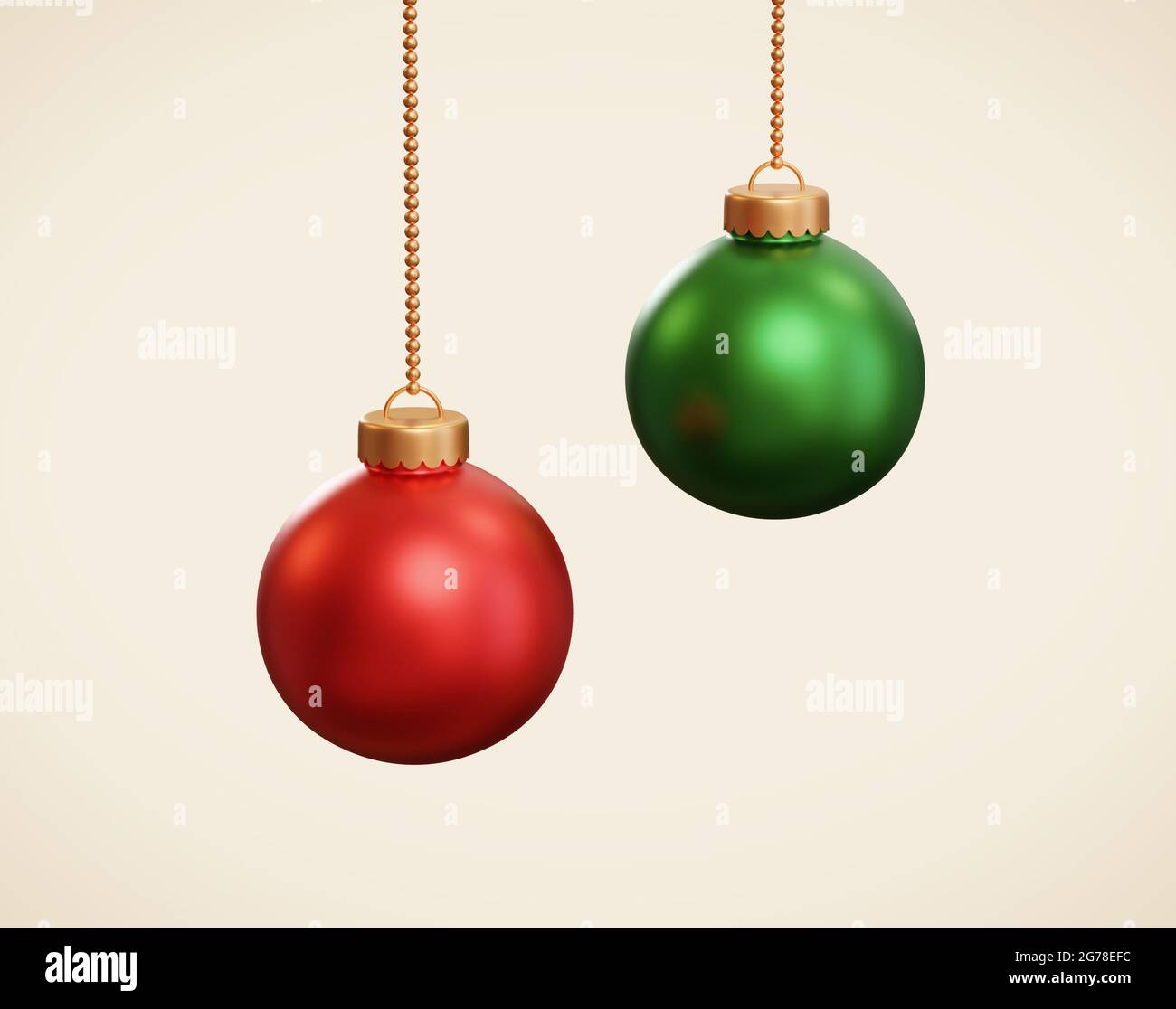 3D de bola de Navidad colgantes. Ilustración bolas rojas verdes con cuerdas de metal de oro colgando desde arriba Fotografía de stock - Alamy