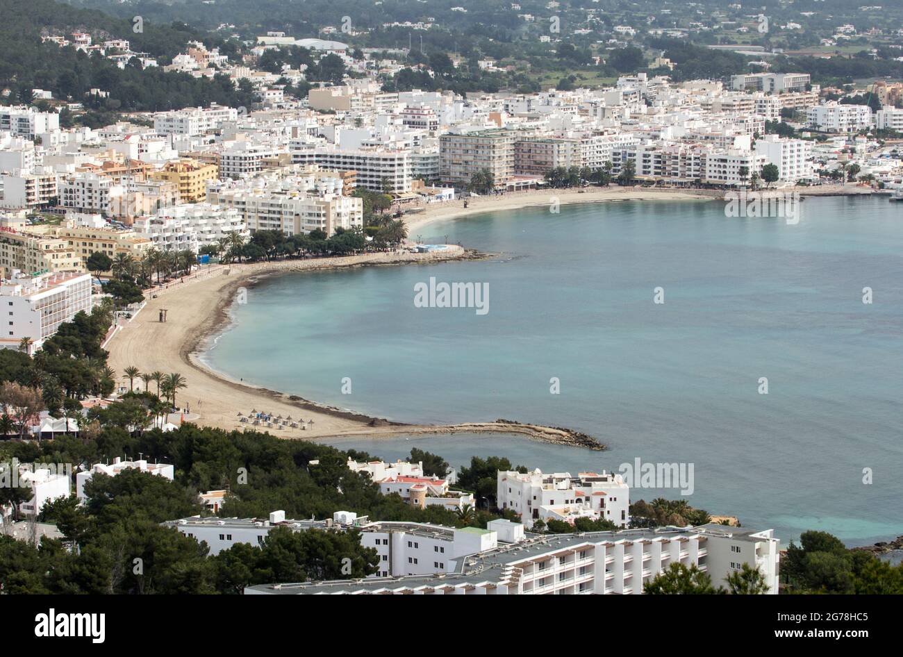 Vista desde el barrio de Siesta, Santa Eularia des Riu, Ibiza Foto de stock