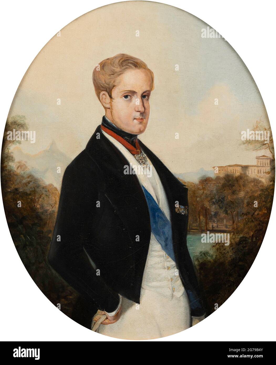 Retrato del emperador Pedro II de Brasil (1825-1891). Museo: Instituto Cultural Itaú. AUTOR: JOHANN MORITZ RUGENDAS. Foto de stock