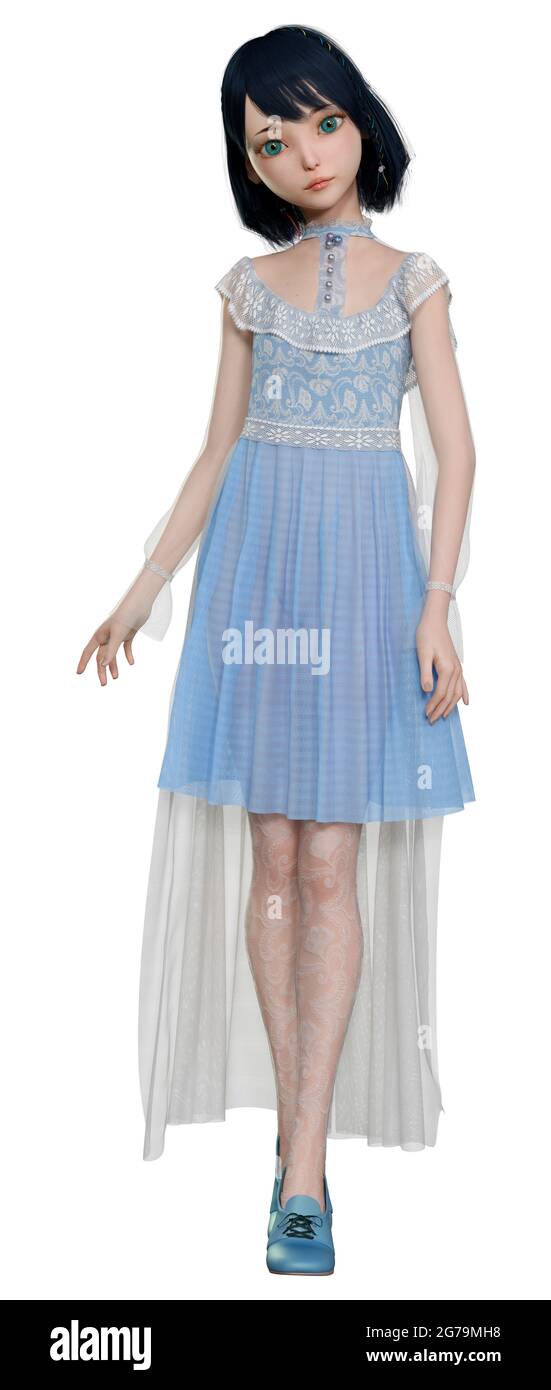 3D Representación de una muñeca bonita en un vestido vintage azul aislado  sobre fondo blanco Fotografía de stock - Alamy