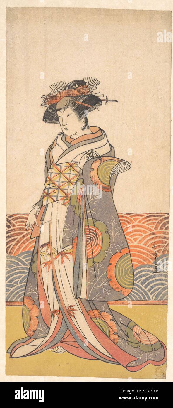 http://www.metmuseum.org/art/collection/search/54647 Artista: Katsukawa Shunsho, japonés, 1726?1792, El tercer Segawa Kikunojo como mujer de pie Foto de stock