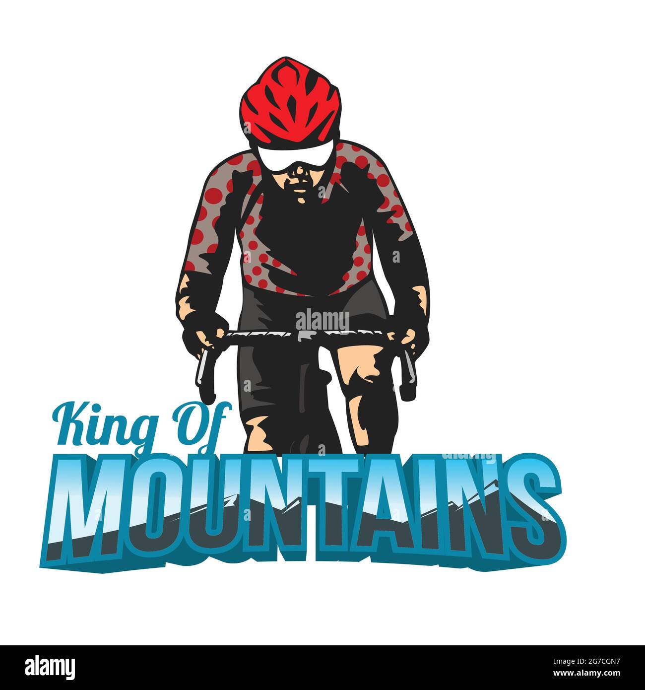 Rey de las Montañas (KOM). Mejor trepador de montaña en bicicleta de carretera. Ciclista en polka punto punto ilustración vectorial Ilustración del Vector