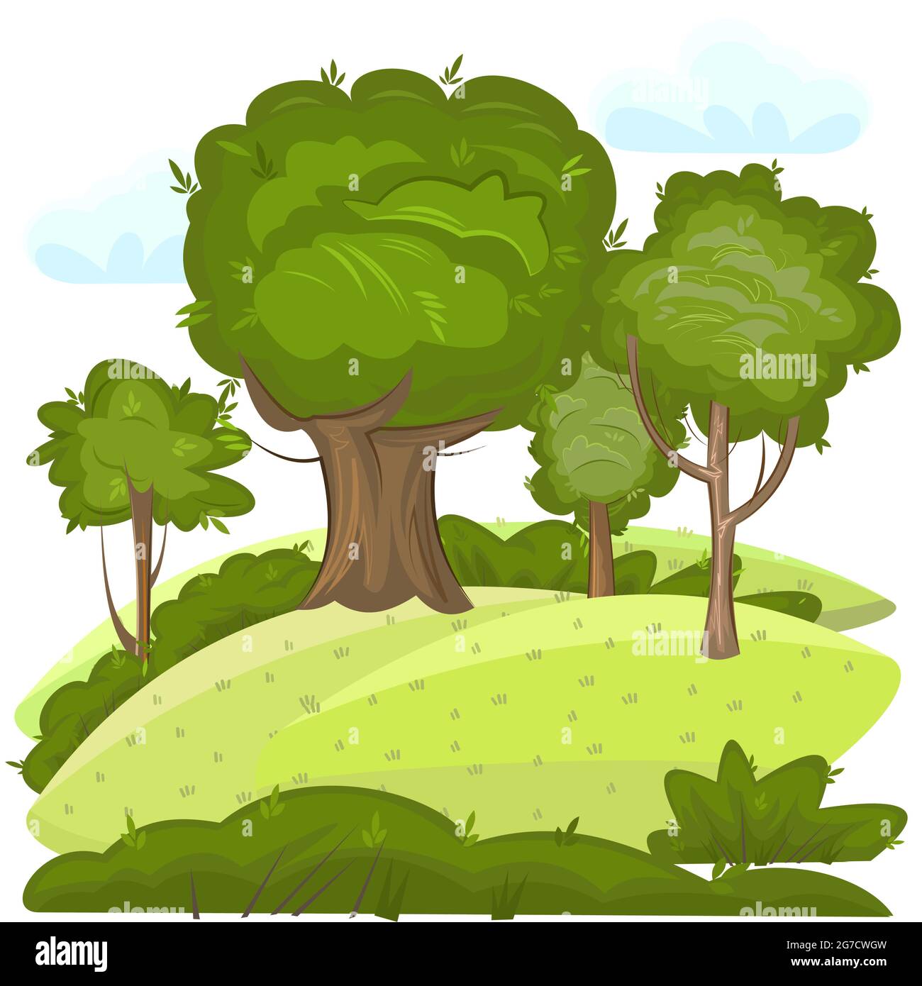 Verde paisaje rural con árboles. Meadows y Hills. Estilo de dibujos animados planos. La ilustración está aislada sobre un fondo blanco. Vector Imagen Vector de stock - Alamy Verde paisaje rural con árboles. Meadows y Hills. Estilo de dibujos animados planos. La ilustración está aislada sobre un fondo blanco. Vector Imagen Vector de stock - Alamy