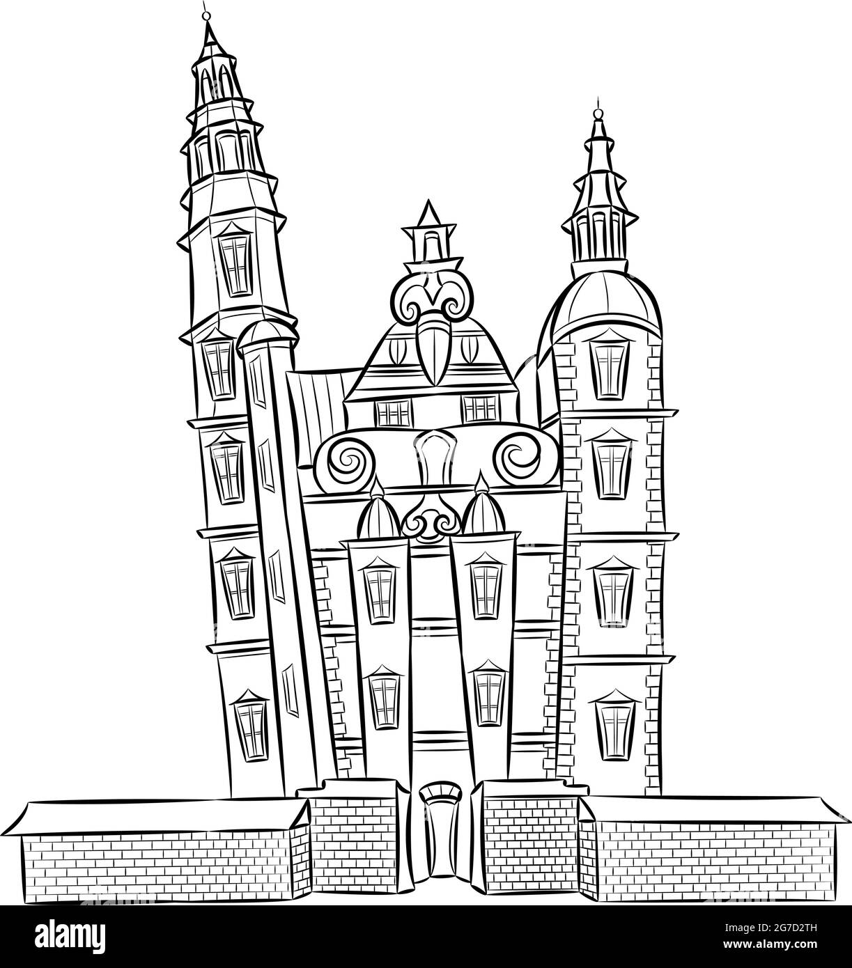 Edificio antiguo. Ilustración vectorial aislada sobre fondo blanco. Copenhague. Dinamarca. Ilustración del Vector
