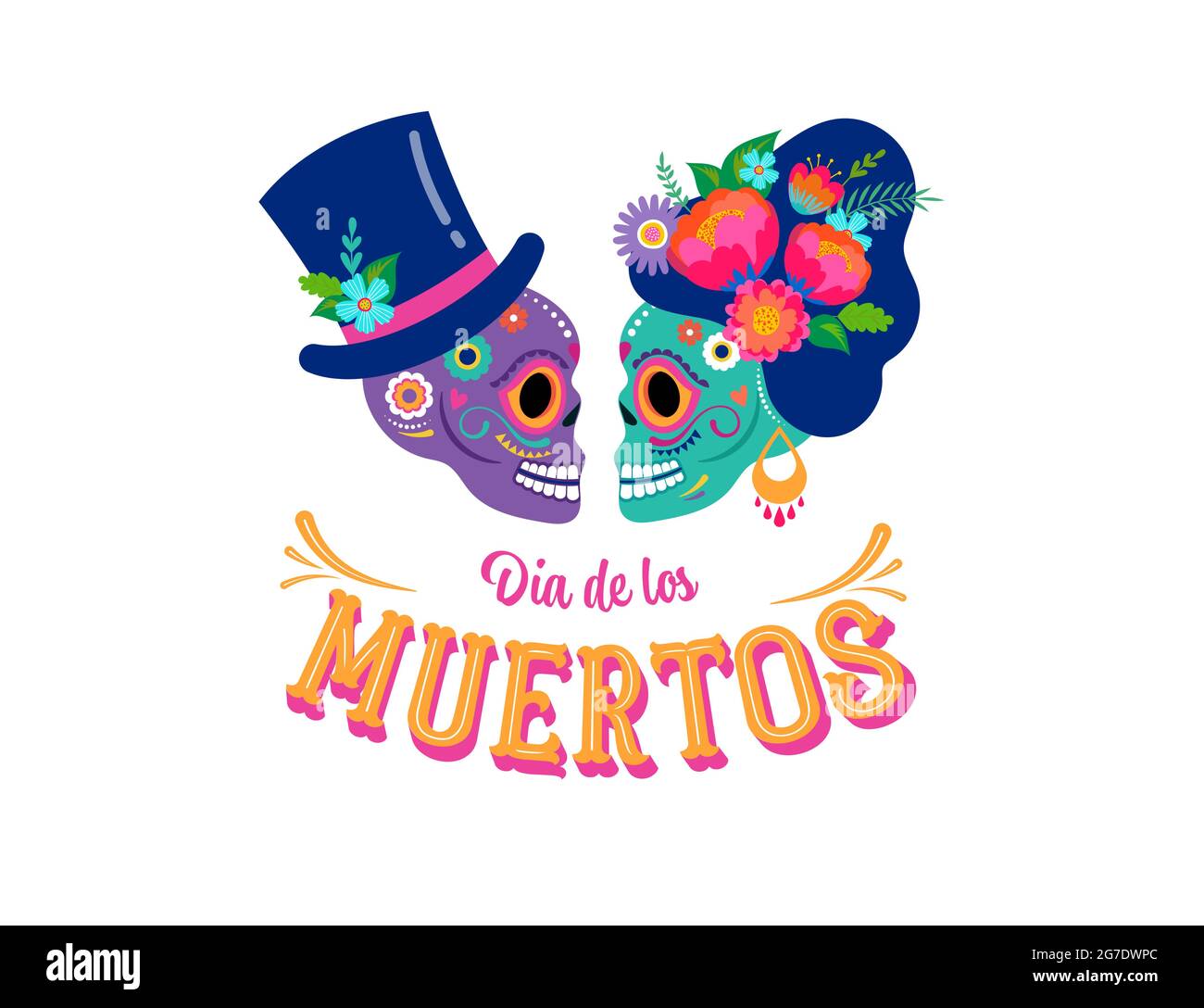 Día de los muertos, Dia de los muertos con pareja de amor, concepto de boda  mexicana, mujer y hombre cráneos , bandera con coloridas flores mexicanas.  Fiesta Imagen Vector de stock - Alamy