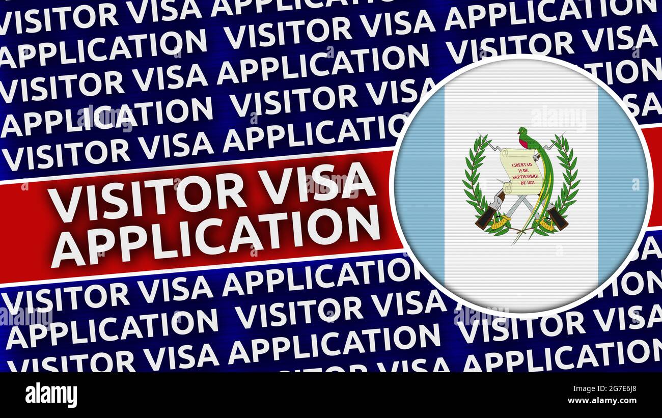 Guatemala Bandera Circular con Títulos de Solicitud de Visa de Visitante - 3D Ilustración Foto de stock