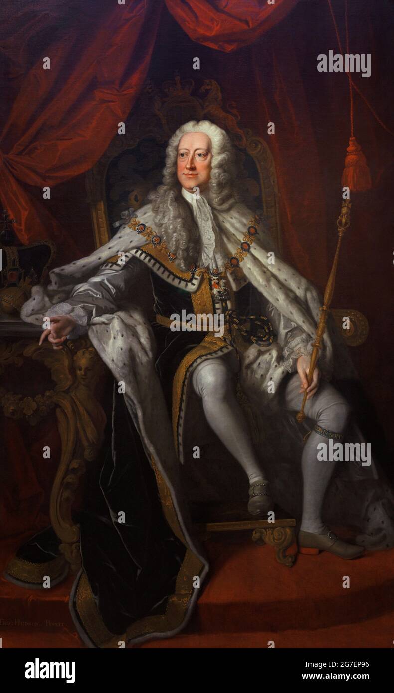 George II (1683-1760). Rey de Gran Bretaña e Irlanda. Elector de Hannover. Retrato de Thomas Hudson (1701-1779) en 1744. Óleo sobre lienzo (218,8 x 146,7 cm). Galería Nacional de Retratos. Londres, Inglaterra, Reino Unido. Foto de stock