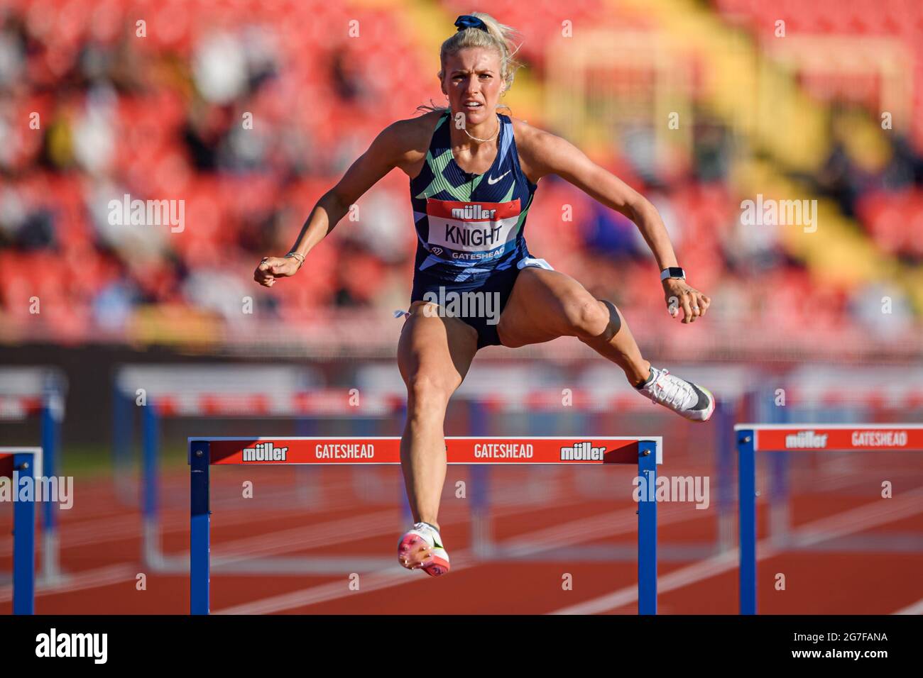 NEWCASTLE, REINO UNIDO. 13th de Jul de 2021. Jessie Knight de GBR compite en WomenÕs 400m obstáculos durante MŸller Gran Premio Británico 2021 en Gateshead el martes, 13 de julio de 2021 en NEWCASTLE, REINO UNIDO. Crédito: Taka G Wu/Alamy Live News Foto de stock