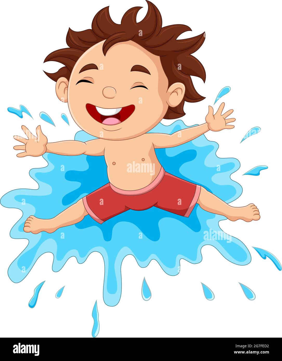 Niño de dibujos animados jugando en el agua Imagen Vector de stock - Alamy