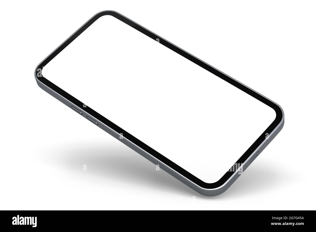 Smartphone realista con pantalla blanca en blanco aislada sobre fondo blanco. 3D Representación de plantilla de teléfono para presentación y herramienta para trabajo compact Foto de stock