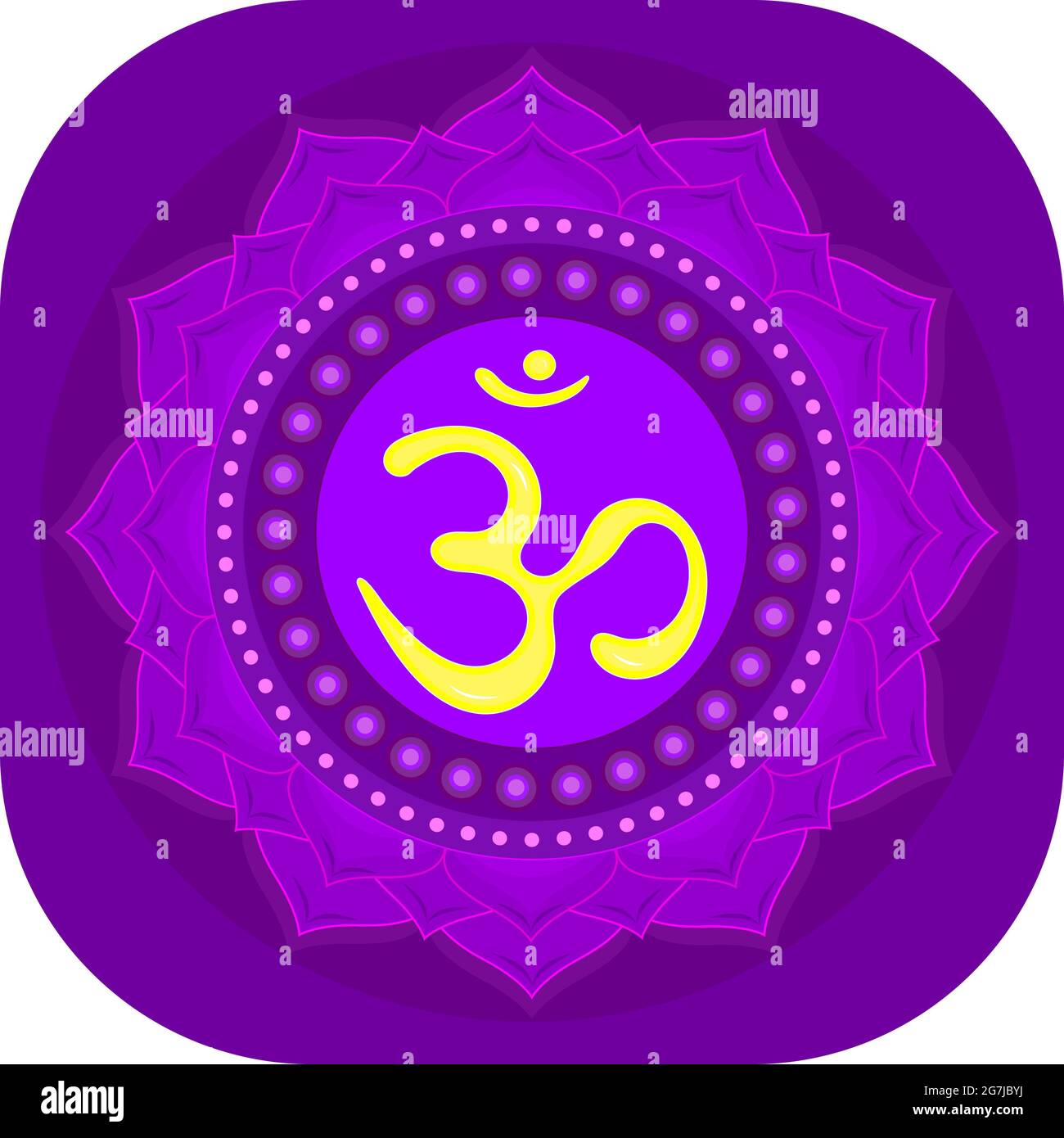 El séptimo chakra Sahasrara. La corona o el chakra más alto con Sánscrito hindú. El púrpura es