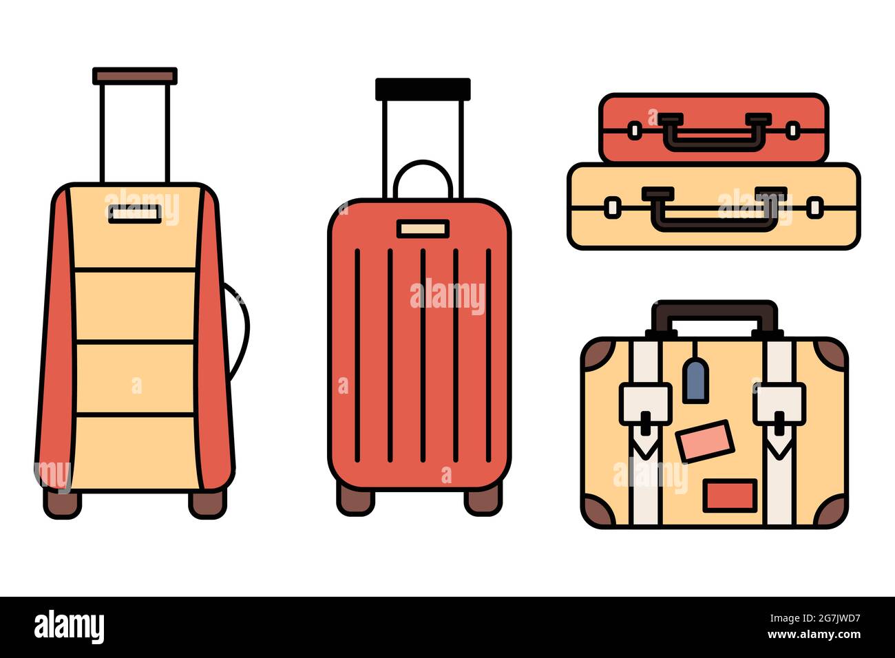Conjunto de iconos de equipaje y recogida. Mochila, bolso de mano, maleta,  maletín, bolso mensajero, carro, bolsa de viaje. iconos de líneas finas.  Icono de trazo editable Imagen Vector de stock -