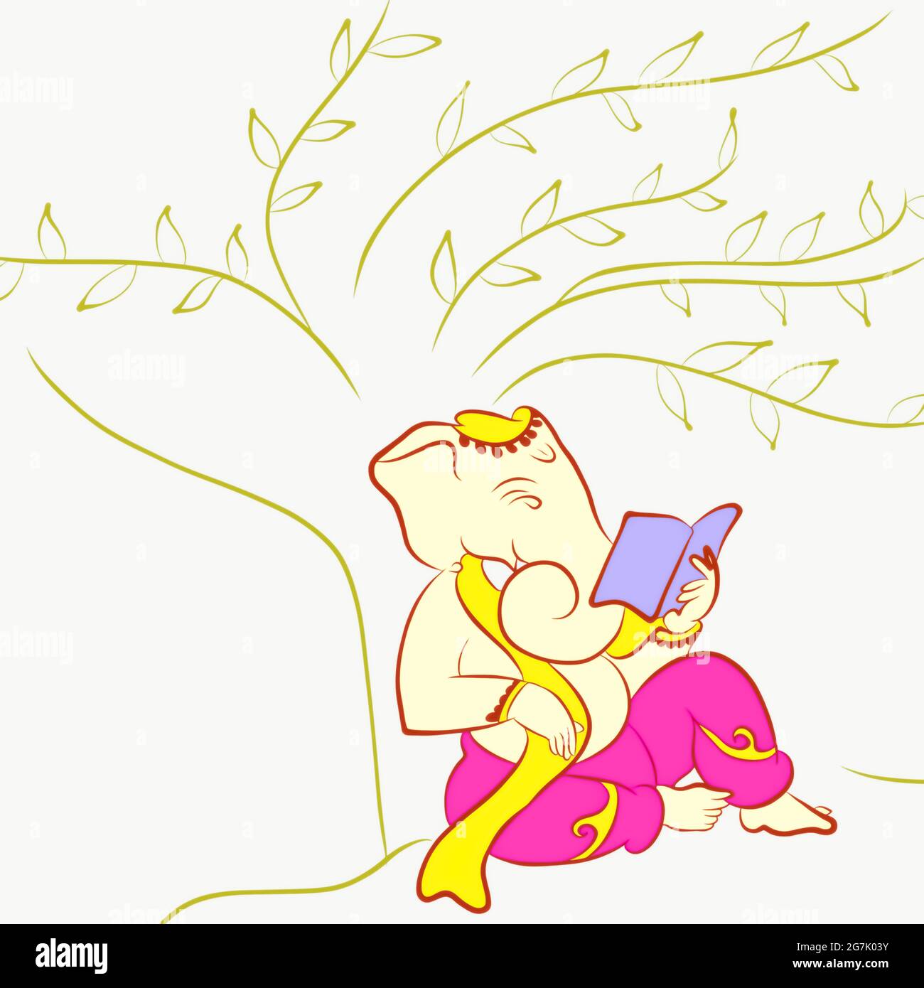 Niño con cabeza de elefante calzoncillo pantalones rosa leyendo un libro  basado en un árbol con fondo claro Fotografía de stock - Alamy