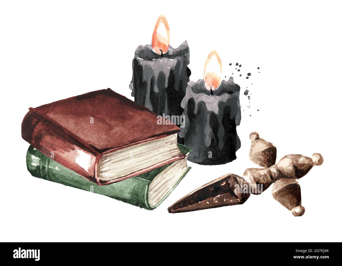 Cuchillo ritual, velas y libros viejos. Brujería, Magia, Oculto y concepto  esotérico. Ilustración de acuarela dibujada a mano aislada sobre fondo  blanco Fotografía de stock - Alamy