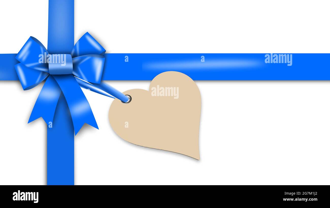 Lazo de regalo y cinta en azul - etiqueta adjunta en forma de corazón con  espacio libre para su texto - aislado sobre fondo blanco - ilustración 3D  Fotografía de stock - Alamy
