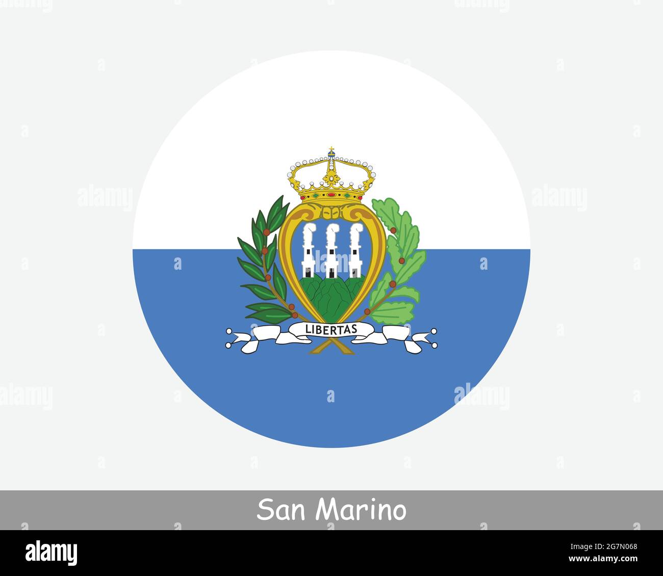 Bandera circular redonda de San Marino. Icono de banner de botón