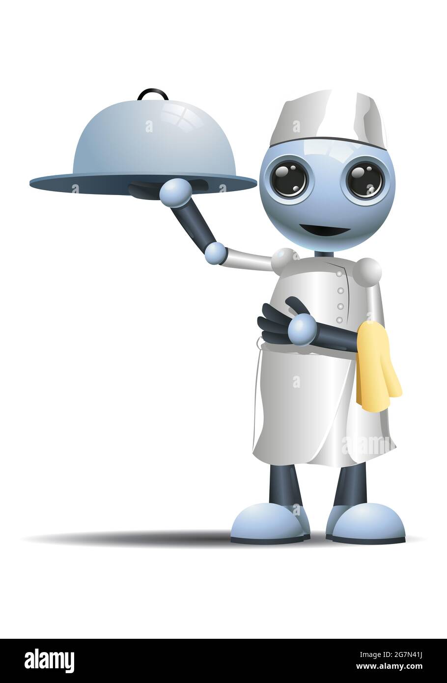 3D Ilustración de un pequeño robot Elegante chef masculino sostener la bandeja de alimentos sobre un blanco aislado Fotografía de stock - Alamy