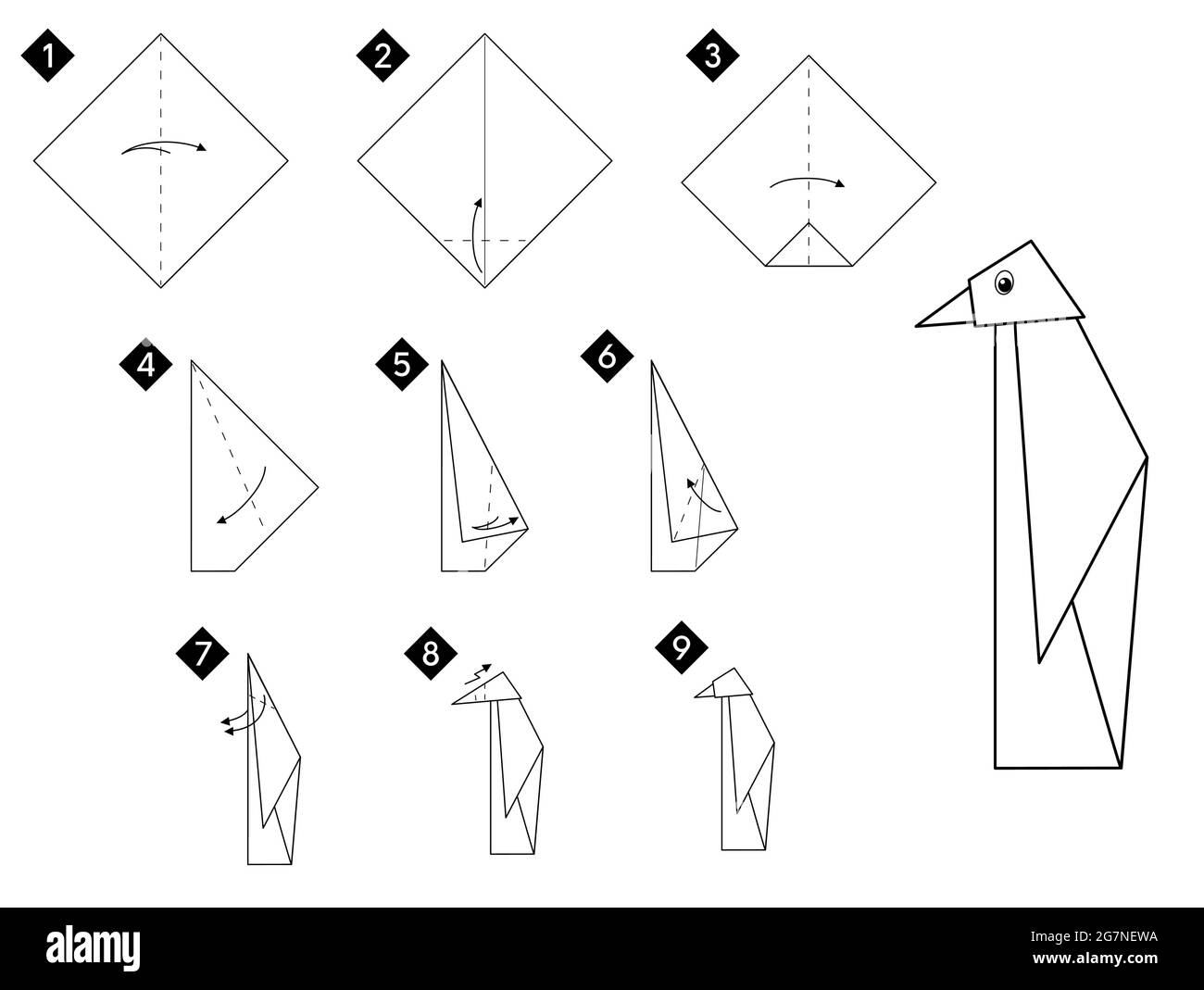 fuga Automáticamente Acerca de la configuración Paso a paso cómo hacer el pájaro del pingüino del origami . Ilustración de  instrucciones monocromas vectoriales. Bricolaje en papel blanco y negro  Imagen Vector de stock - Alamy