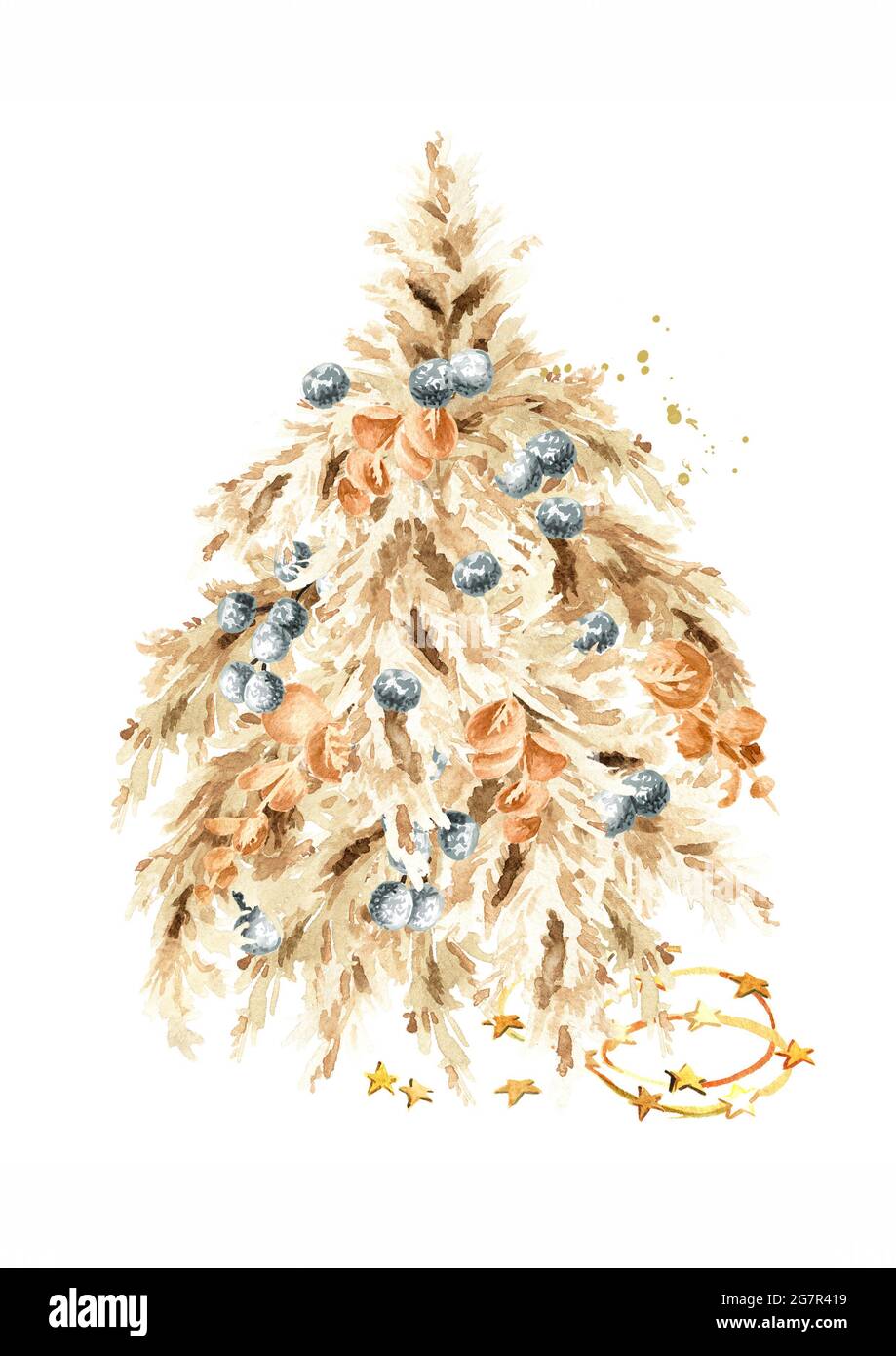 Árbol de Navidad de un arreglo casual pampas hierba. Acuarela ilustración  dibujada a mano aislada sobre fondo blanco Fotografía de stock - Alamy
