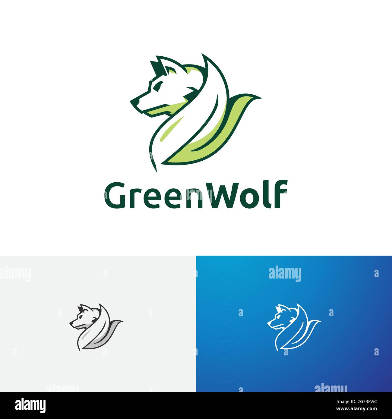 Logotipo de Green Leaf Eco Wolf Head Ilustración del Vector