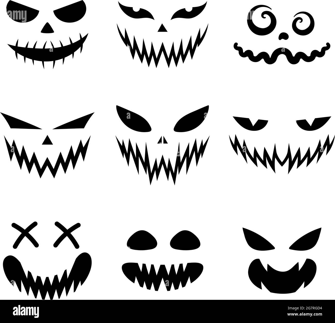 Conjunto de caras de miedo y divertidas para Halloween calabaza o fantasma.  Expresiones faciales Jack-o-linterna. Colección simple de caras de horror  con ojos malvados, dientes A Imagen Vector de stock - Alamy