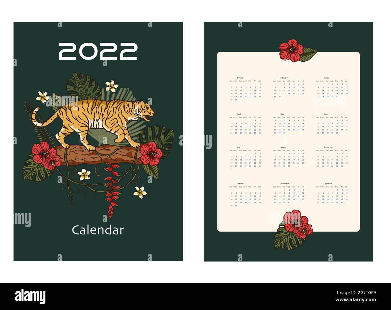 Descargar plantilla de diseño de calendario para 2022, el año del tigre  según el calendario chino o orien…