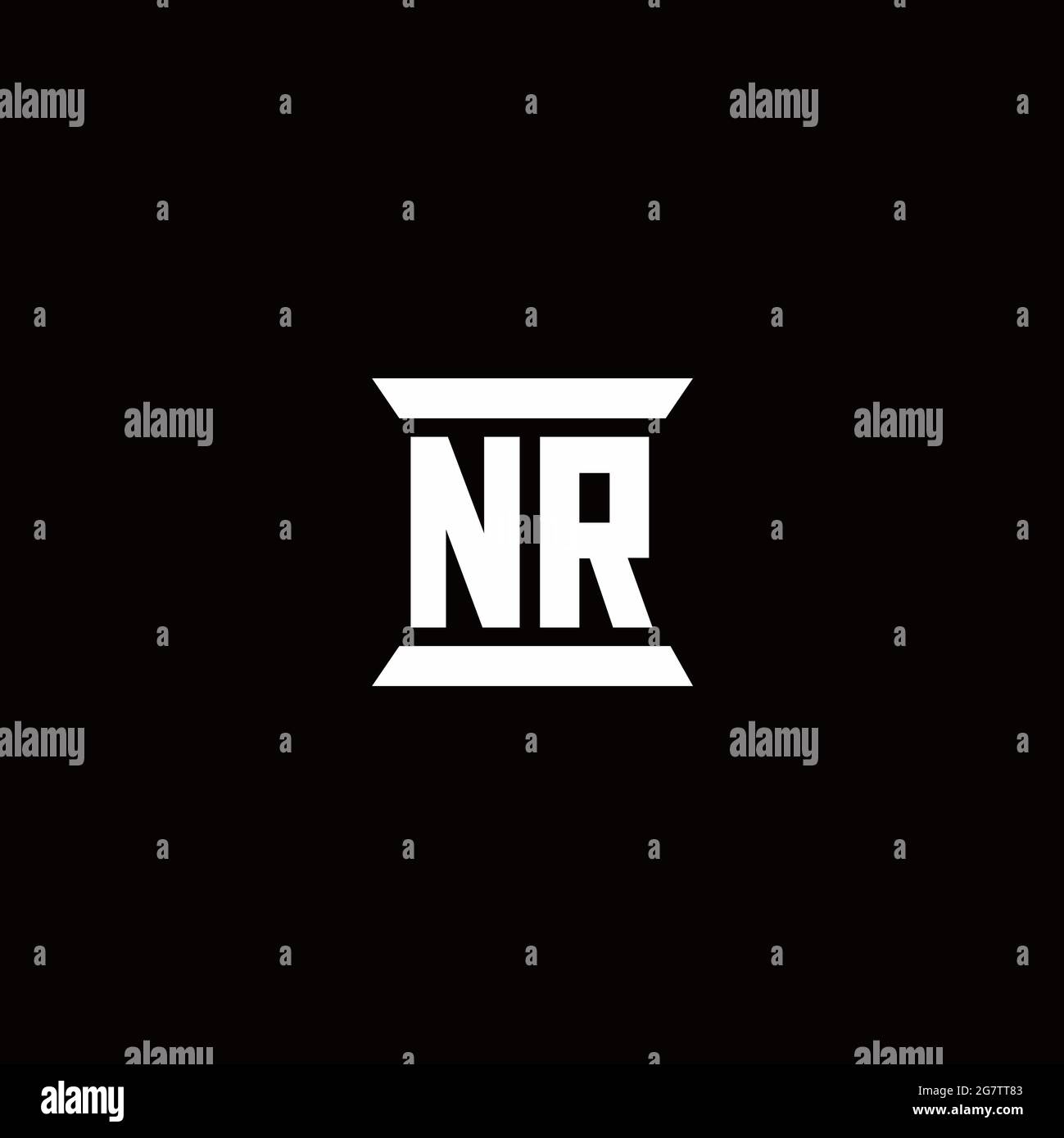 Logotipo NR Monograma de letra inicial con plantilla de diseño en forma de pilar aislada en fondo negro Ilustración del Vector