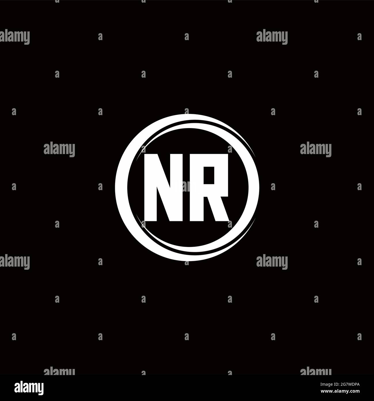 Logotipo NR Monograma de letra inicial con plantilla de diseño redondeado de corte circular aislada en fondo negro Ilustración del Vector