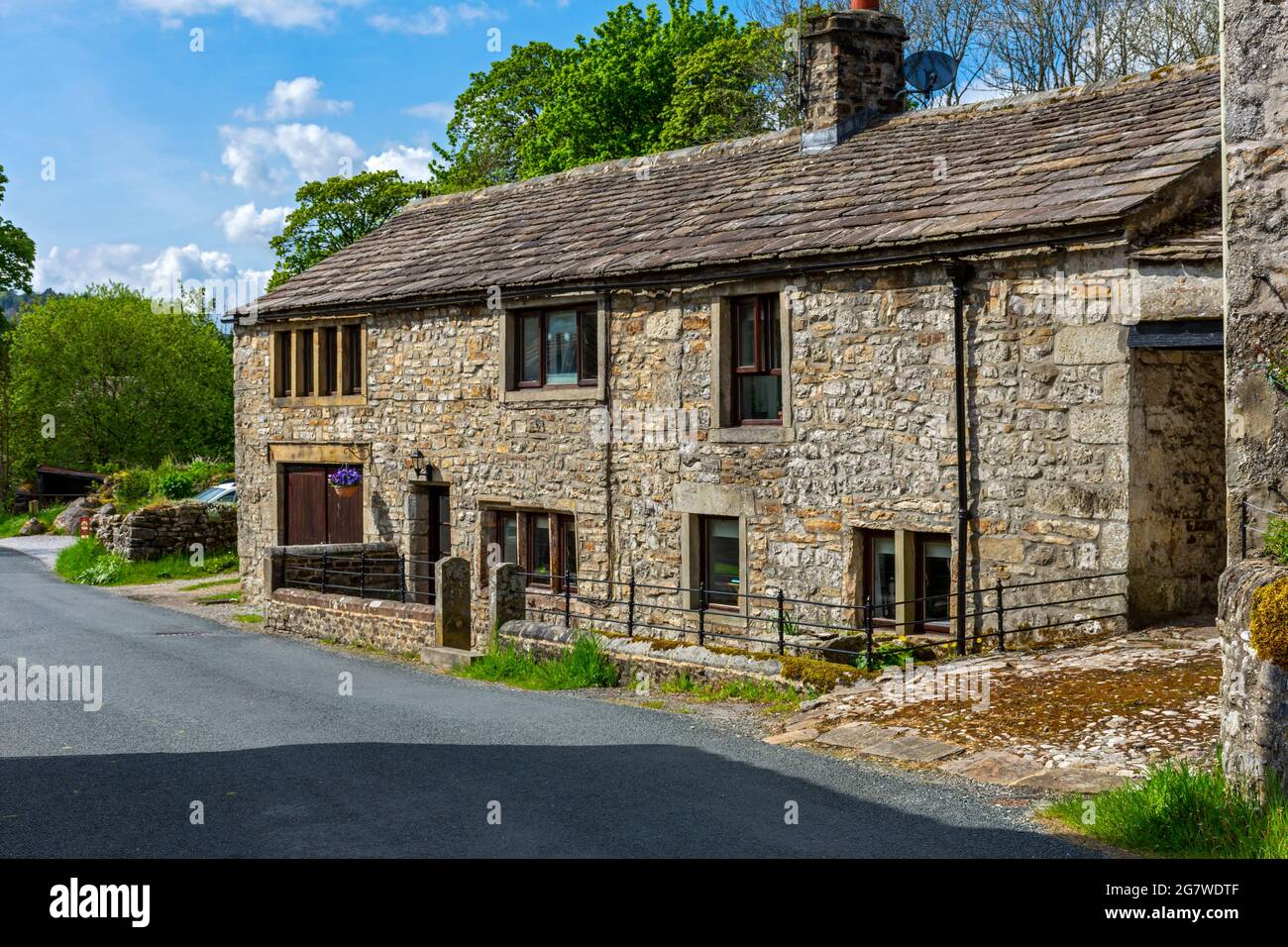 Casas en el pueblo de Starbotton, Upper Wharfedale, Yorkshire Dales National Park, Yorkshire, Inglaterra, Reino Unido Foto de stock
