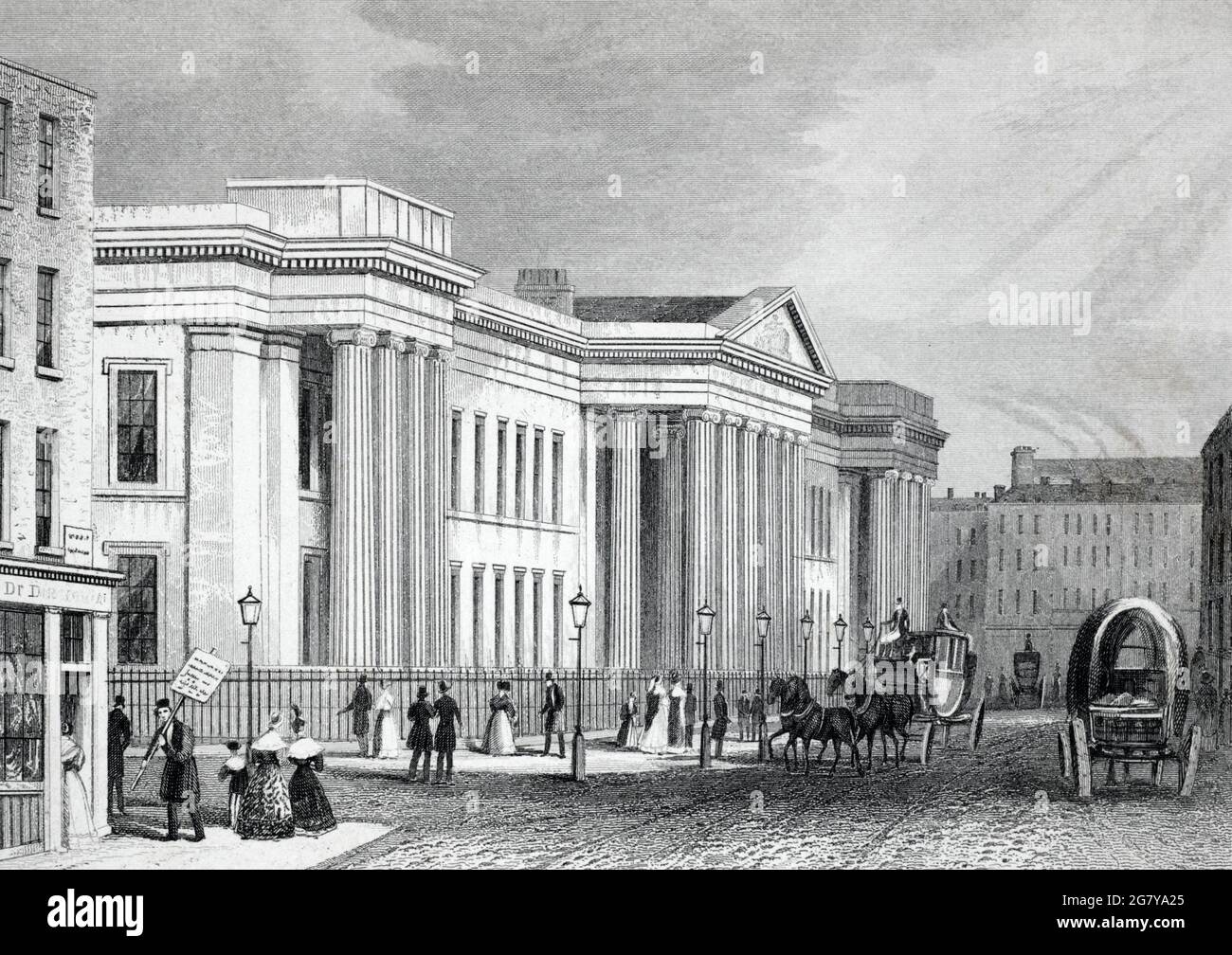 Una vista histórica del edificio de la nueva oficina de correos en St Martins le Grand, Londres, Inglaterra, Reino Unido. C.1840 Foto de stock