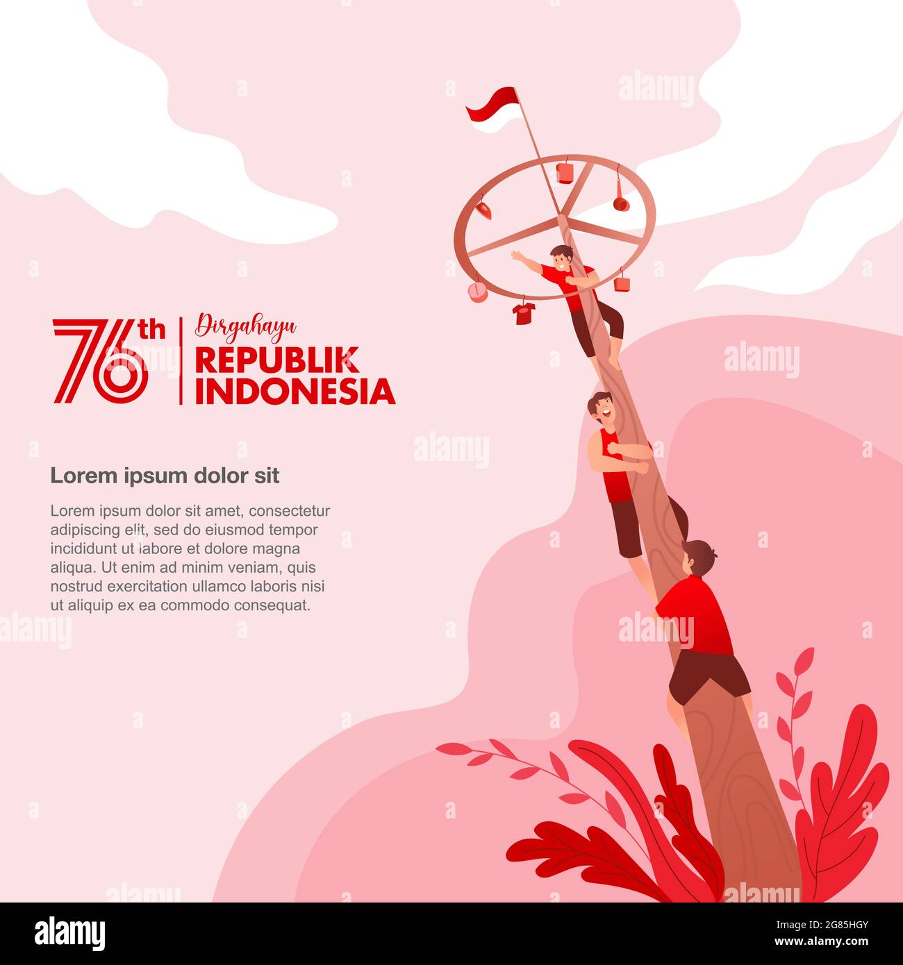 Indonesia Día De La Independencia Tarjeta De Felicitación Con Juegos Tradicionales Ilustración 9924