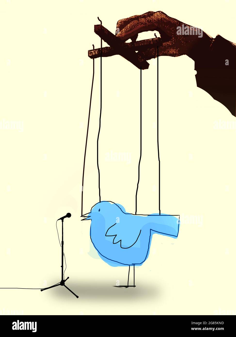 concepto imagen de un pájaro de witter como un títere siendo manipulado por  una mano grande que representa la influencia de los medios sociales y la  censura Fotografía de stock - Alamy