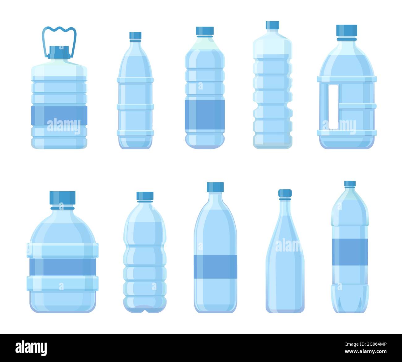 Posicionar Nos vemos salchicha Botellas de plástico de dibujos animados con agua. Paquetes de bebidas, envases  PET para bebidas, zumos o refrescos. Embalaje azul para conjunto vectorial  de agua mineral Imagen Vector de stock - Alamy