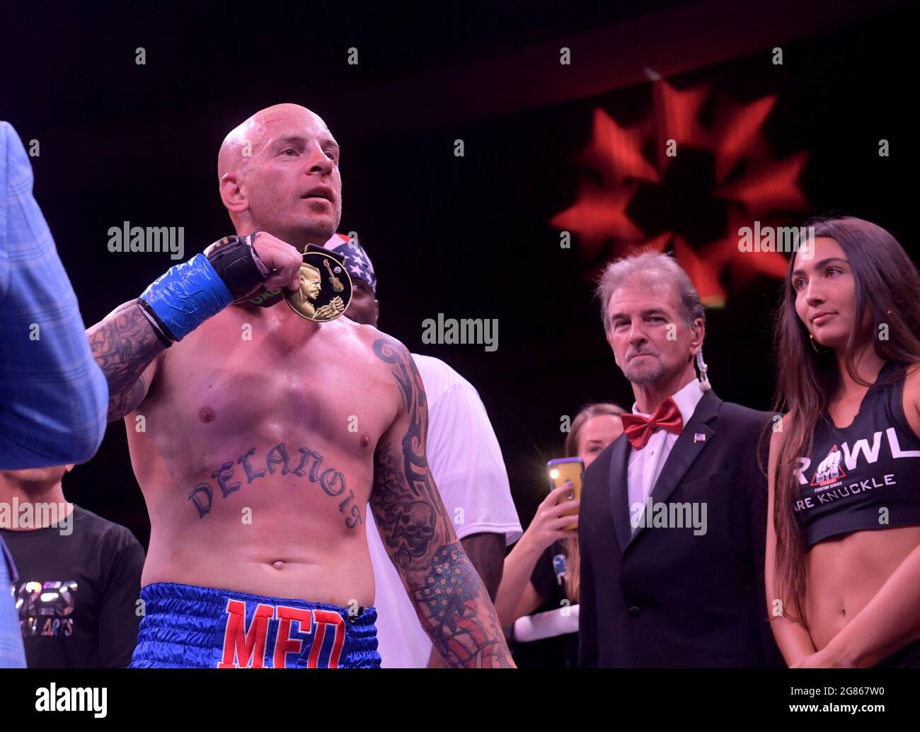 Hollywood, FL, EE.UU. 16th de julio de 2021. Matt Delanoit fotografiado como Matt Delanoit derrota a Rene Rodriguez en el combate principal en el patio trasero Barekuk en el Seminole Hard Rock & Casino el 16 de julio de 2021 en Hollywood, Florida. Crédito: Hoo Me.Com/Media Punch/Alamy Live News Foto de stock