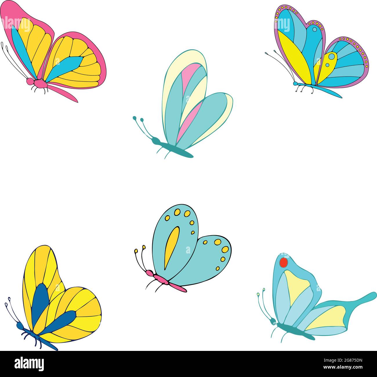 Un Conjunto De Mariposas Vectoriales Diferentes Mariposas De Colores Vista Lateral Imagen 0895