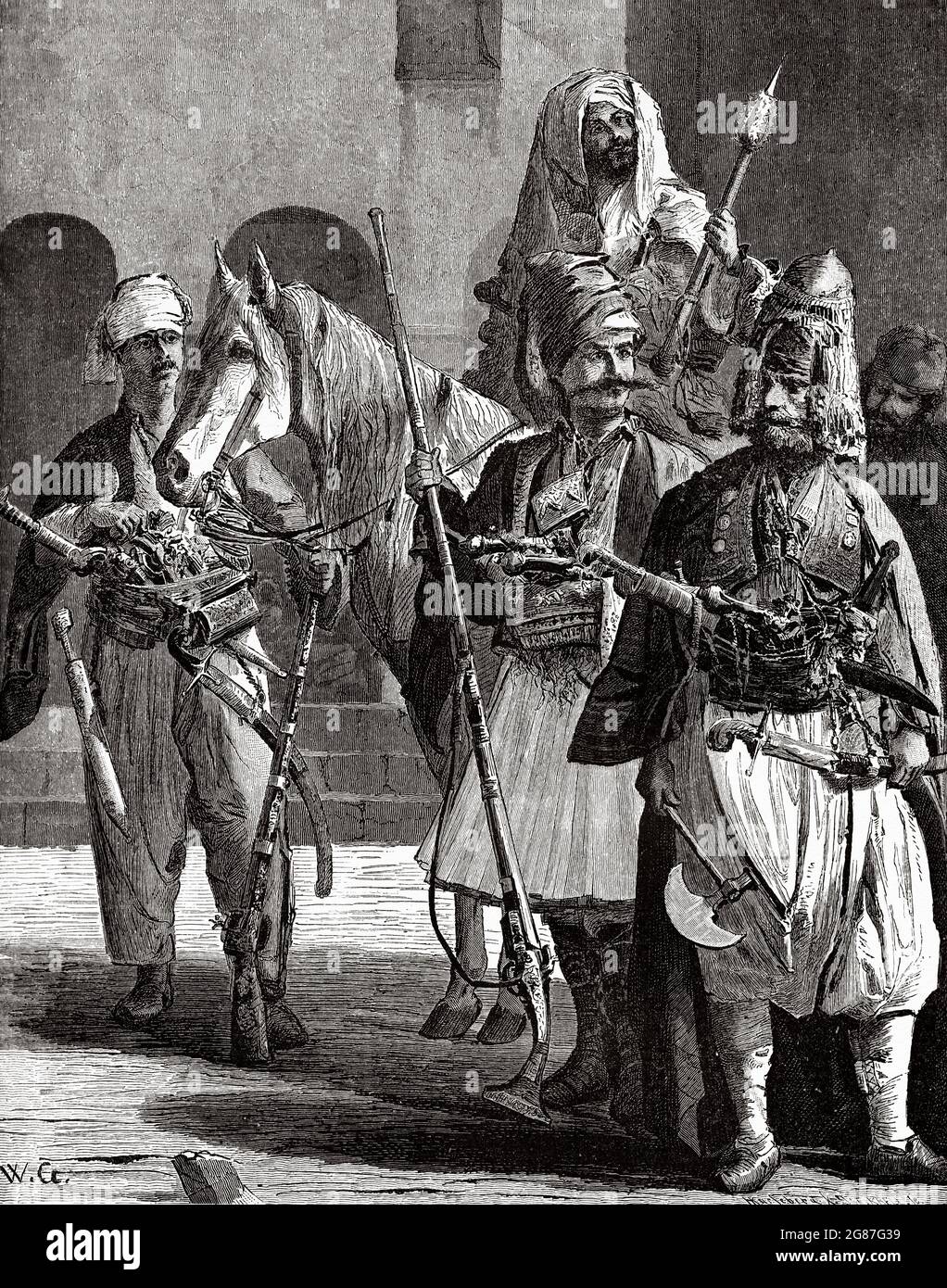 Mercenarios albaneses de Mamuk, Egipto, África del Norte. Antiguo siglo 19th grabado ilustración de El Mundo Ilustrado 1880 Foto de stock